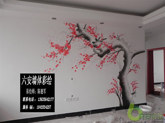 喜上眉头 梅花喜鹊电视墙彩绘.jpg